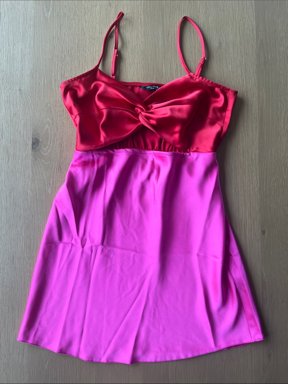 Miss Selfridge satin cut out color block mini dress in pink and red